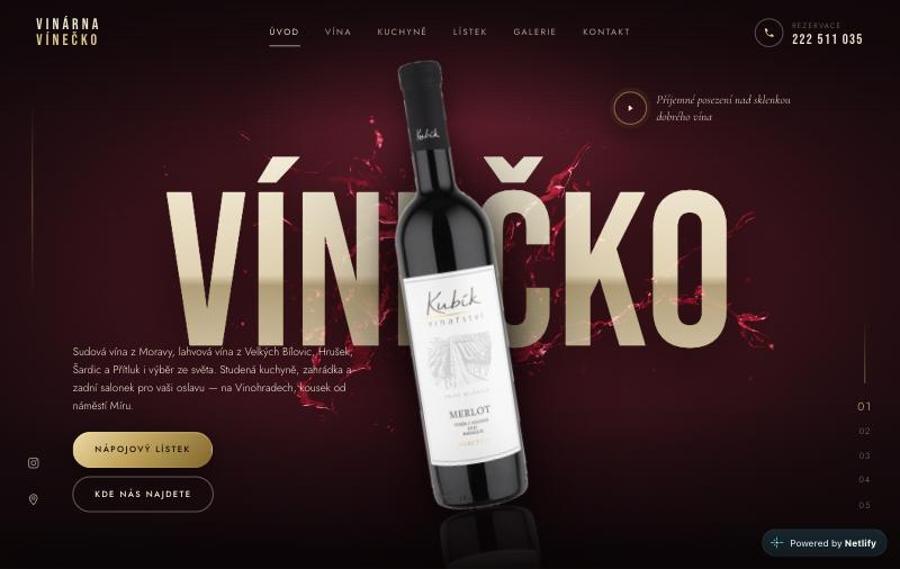 Web pro lokální podnik – Vinárna Vínečko, realizace Růst Studio